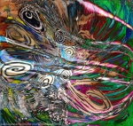 flusso di energia fluida astratta immagine colorata con colori brillanti e forme concentriche in movimento e riccioli su sfondo screziato