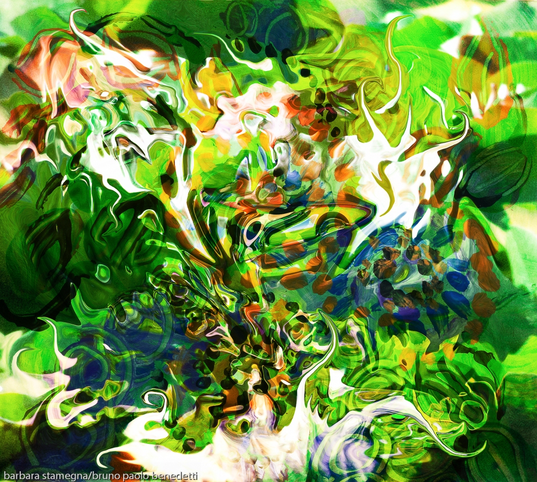 immagine colorata con movimento di forme fluide astratte in colore verde dominante e toni bianchi