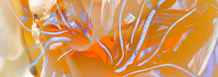immagine di arte astratta dai colori caldi con forma simile a fiore con pistilli con forme astratte che si sviluppano da un nucleo di colore arancione